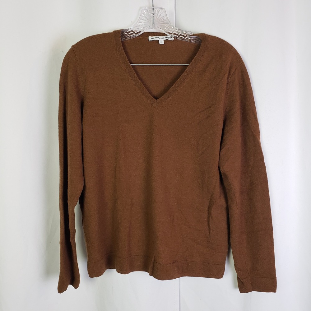 The Cashmere Project Brown 100% Cashmere V-Neck Sweater Womens XL Pullover
